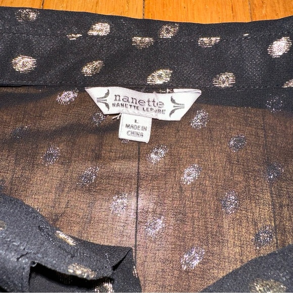 The Nanette Lepore Black W/Gold Dots Sheer Blouse - Picture 3 of 7